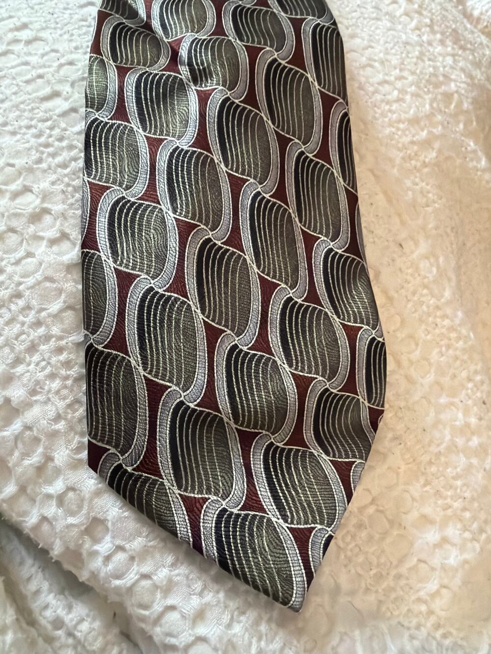 Bocara Men's Silk Necktie Brown Gray Abstract Geometric Designer Made in Italy